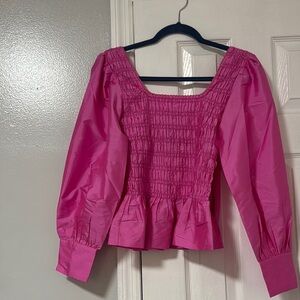 Pink Puff Sleeve Smocked Blouse